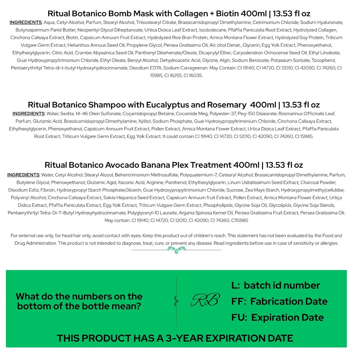 Aftercare for Ritual Botánico Keratina Orgánica | Treatment to Straighten, Repair and Relax Hair | All Natural, Organic & Vegan Ingredients | Product of Colombia (3 Piece Kit-Grasa Shampoo)