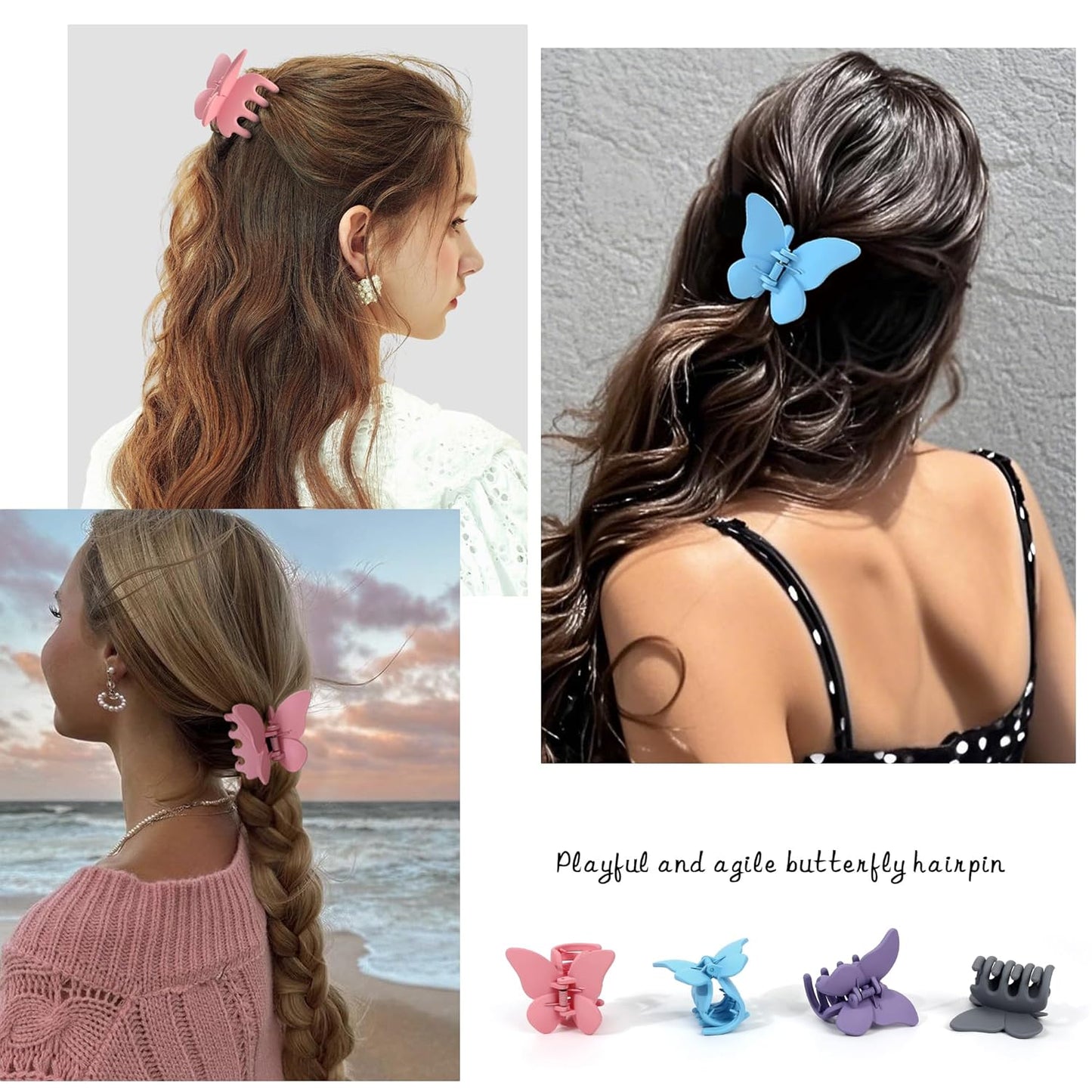 Butterfly Hair Accessories Claw Clips for Women Matte claw clips for Thick or Thin Hair. Matte 4pcs