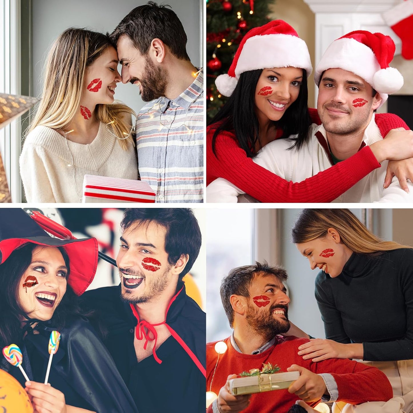 Halloween Temporary Tattoos, Red Bleeding Lips Tattoo Vampire Makeup for Kids Girls Women Men Face Body Halloween Party Cosplay Decorations, 6 Sheets