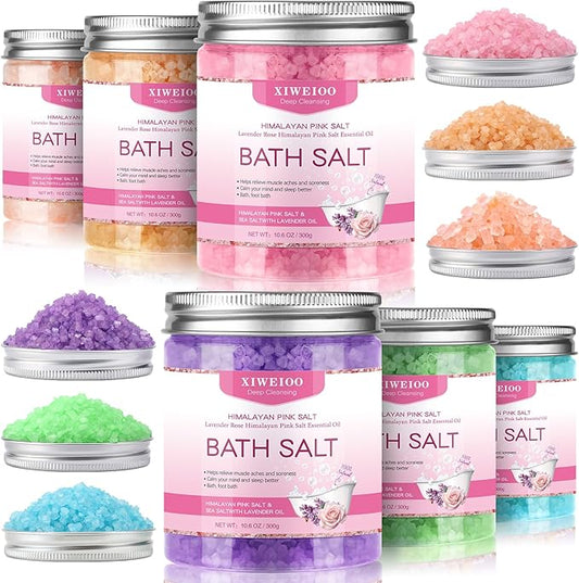 6 Pack Bath Salt KIT for Soaking Himalayan Pink Salt Lavender Orange Rose Pink Scent Epsom Salt Bubble Bath for Women Gift with Dead Sea Salt Moisturizing Skin Essential Oil