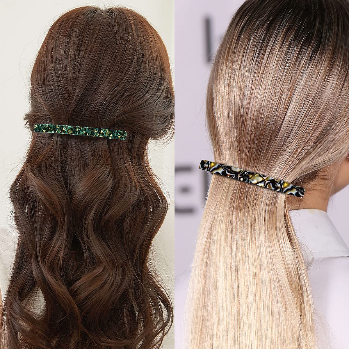 Long French Barrettes for Women Thin Thick Hair - Large 4 Inch Hair Clips Ponytail Clamp - Stylish Hair Accessories - 3Pcs (Black, Brown, Green)