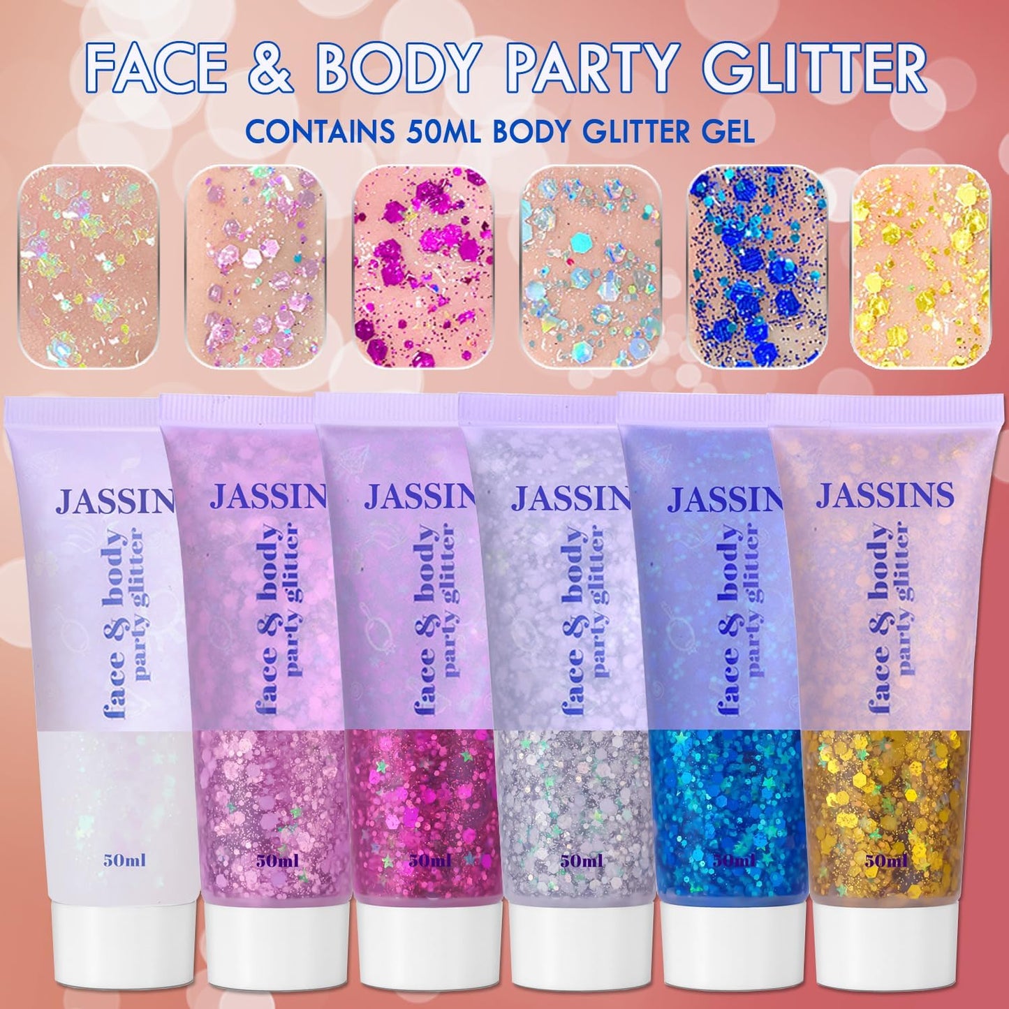 JASSINS 2PCS Body Glitter, 100ml Silver and White Face Glitter for Women Girls Kids, Glitter Gel Makeup Tween Gifts, Singer Concerts Festival Rave Accessories, Chunky Mermaid Sequins Glitter