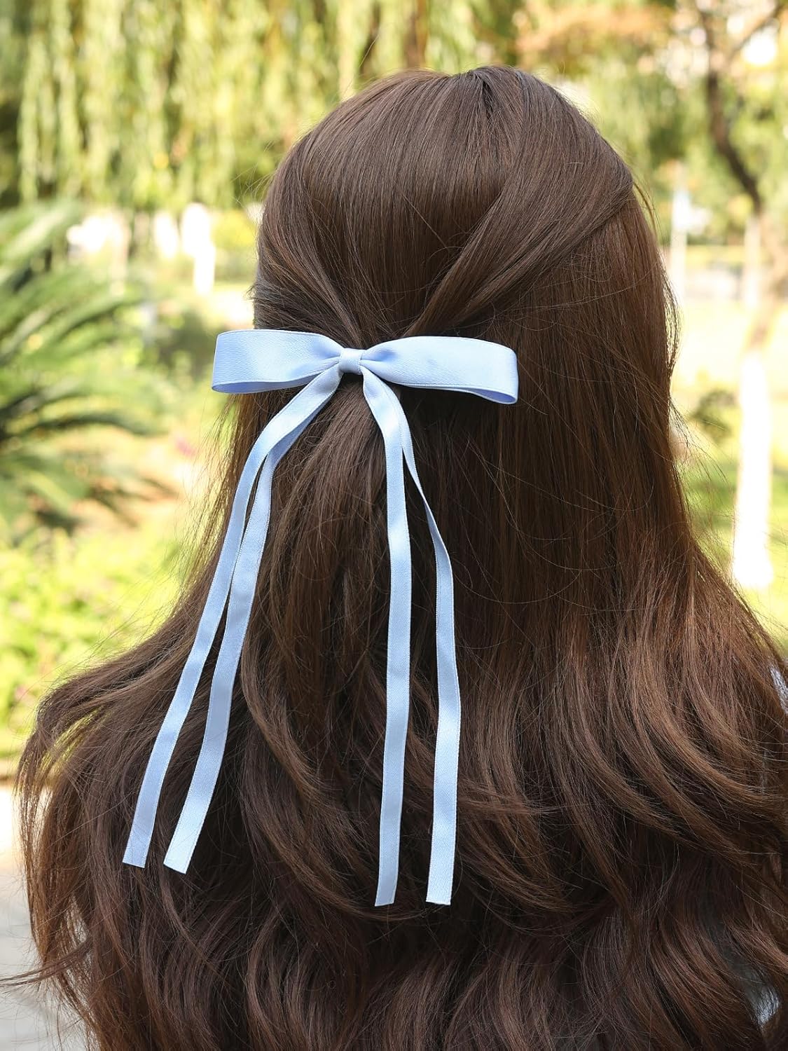Hair Clips with Tassels and Bowknots - 4pcs Long Barrettes with Ribbon Bows for Women and Girls (Pink, Light Blue)
