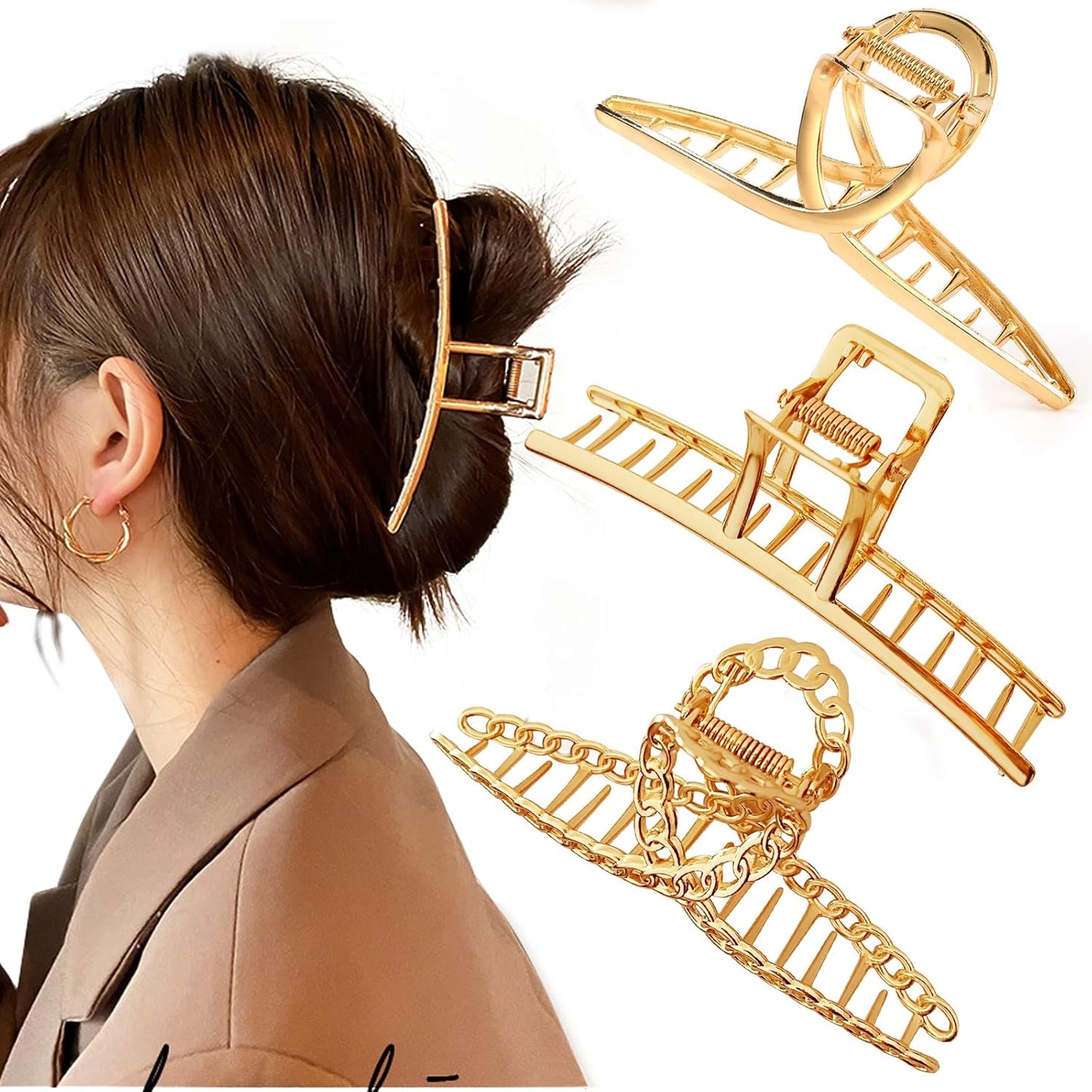 Mehayi 3 PCS Metal Large Hair Claw Clips for Thick Heavy Hair, Big Non-Slip Hair Catch Barrette Jaw Clamp, Strong Hold Claw Barrettes for Long Hair, Fashion Hair Styling Accessories for Women Girls