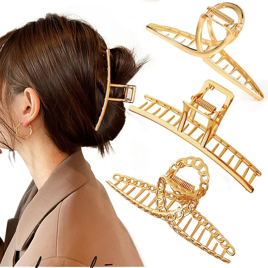 Mehayi 3 PCS Metal Large Hair Claw Clips for Thick Heavy Hair, Big Non-Slip Hair Catch Barrette Jaw Clamp, Strong Hold Claw Barrettes for Long Hair, Fashion Hair Styling Accessories for Women Girls