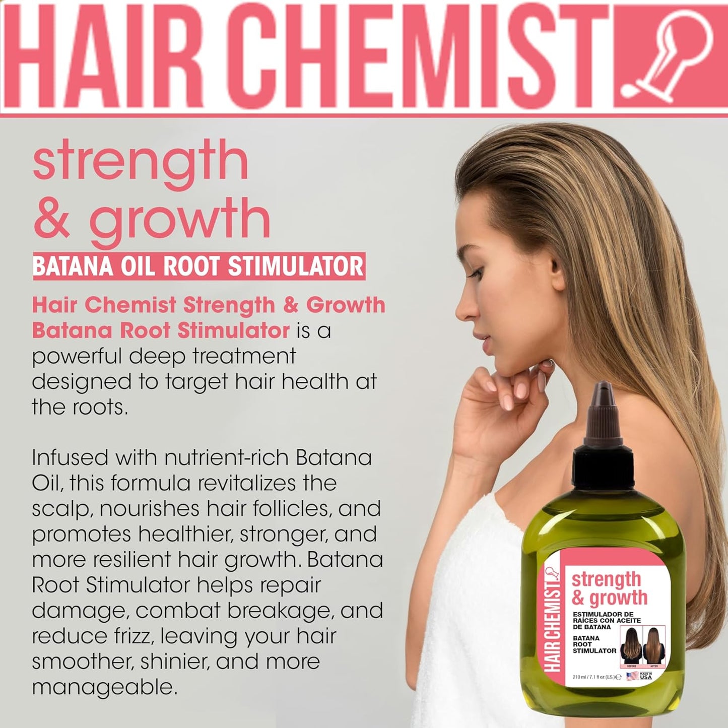 Hair Chemist Strength & Growth Batana Root Stimulator 7.1 oz. - Batana Oil Hair Treatment, Revitalize & Nourish Hair