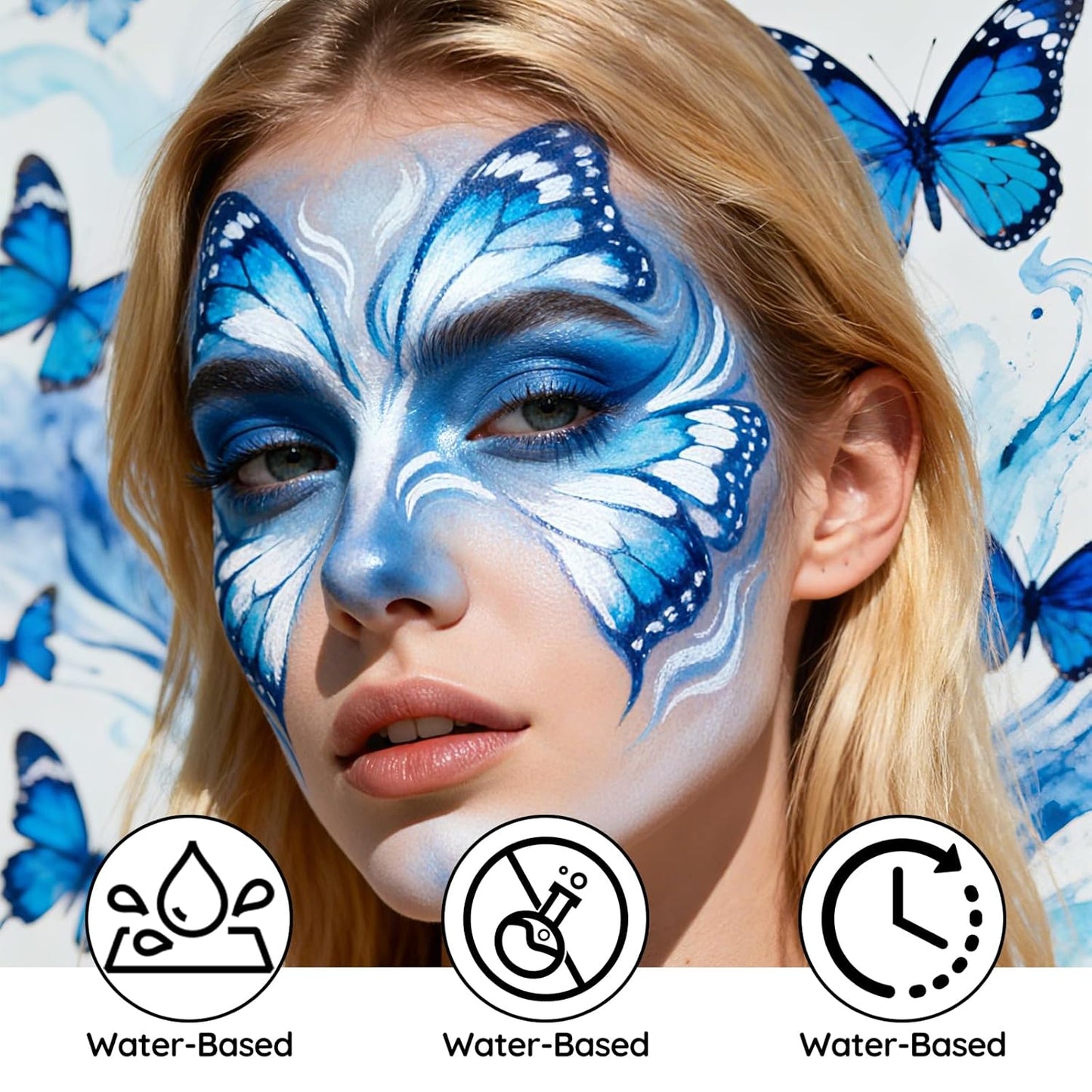 Light Blue Face Paint - Professional Water-Based Non-Toxic Body Painting for Avatar Sally Halloween SFX Cosplay, Highly Pigmented Washable paint for Costume Party Stage Performance