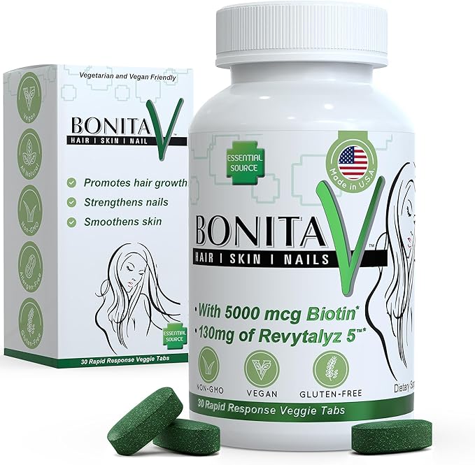 Biotin (Biotina Vitaminas) - Hair Skin Nails Vitamins for Women & Men - 5000 mcg - Hair Growth Support Supplements - 30 Tablets - with Revytalyz 5, Vitamin A, C, B12 - Made in USA