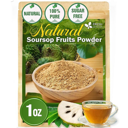 FreshDrinkUS, Premium 1oz Soursop Fruit Powder, 100% Natural and Pure from Soursop Graviola Fruit, Soursop Fruit Tea, No Additives, No Gluten, No Sugar, Vegan, Guanabana Powder, Handmade Product