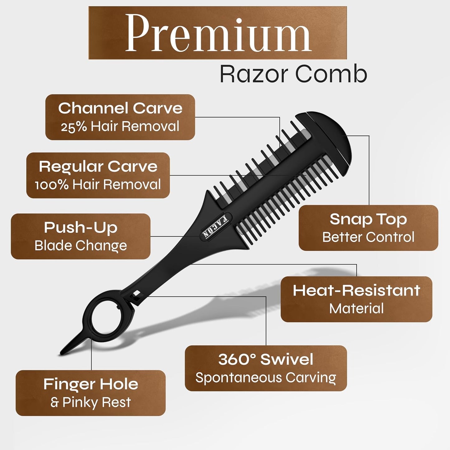 Facón Razor Comb for Hair Cutting - Professional Hair Cutting Comb Kit with 12 Replacement Blades, Double Edge Shaper for Salon & Home, Premium Styling Thinning Texturizing Split Ends Trimming Razor
