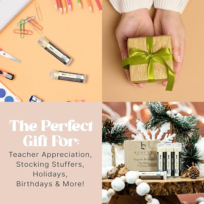 USDA Organic Lip Balm - USA Made with Natural Ingredients, Beeswax Vanilla Chapstick for Dry Lips, Gifts for Women, Birthday Gifts for Her & Him, Hydrating Lip Balm Beauty Gifts, Natural Chapstick