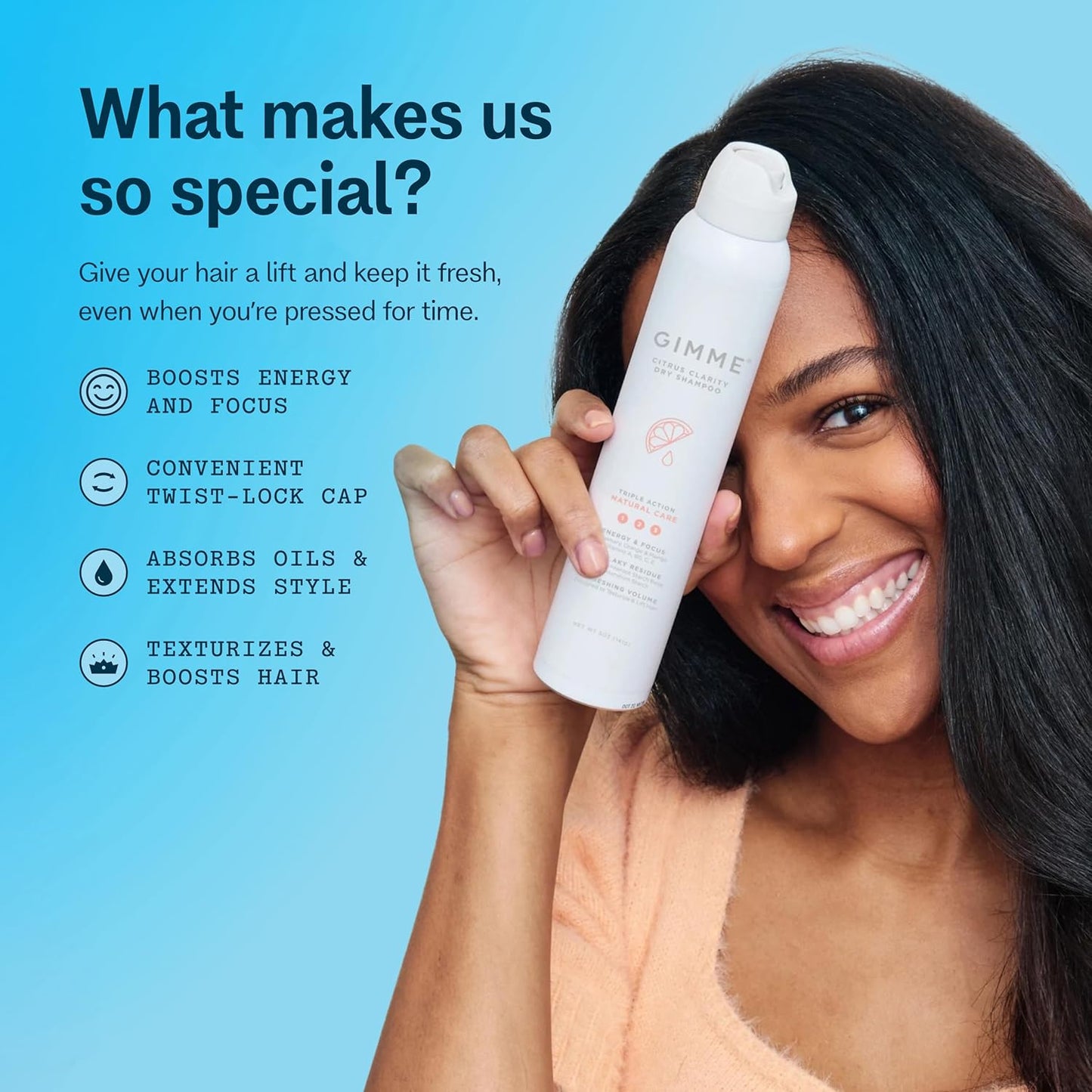 GIMME Beauty Dry Shampoo - For All Hair Types, Including Blonde - With Biotin, Aloe Vera & Keratin - Sulfate & Paraben Free with Sun Protection - Citrus Clarity