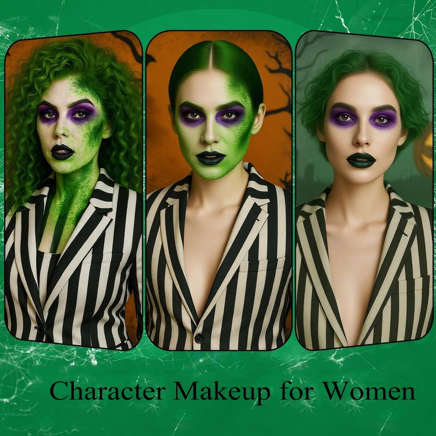 MEICOLY Disgust Specter Makeup Kit,White Face Paint,Green Hair Dye,Setting Powder,Green Tooth Paint,Complete Halloween Zombie Makeup Kit,SFX Character Set for Performance Stage Special Effect Costume