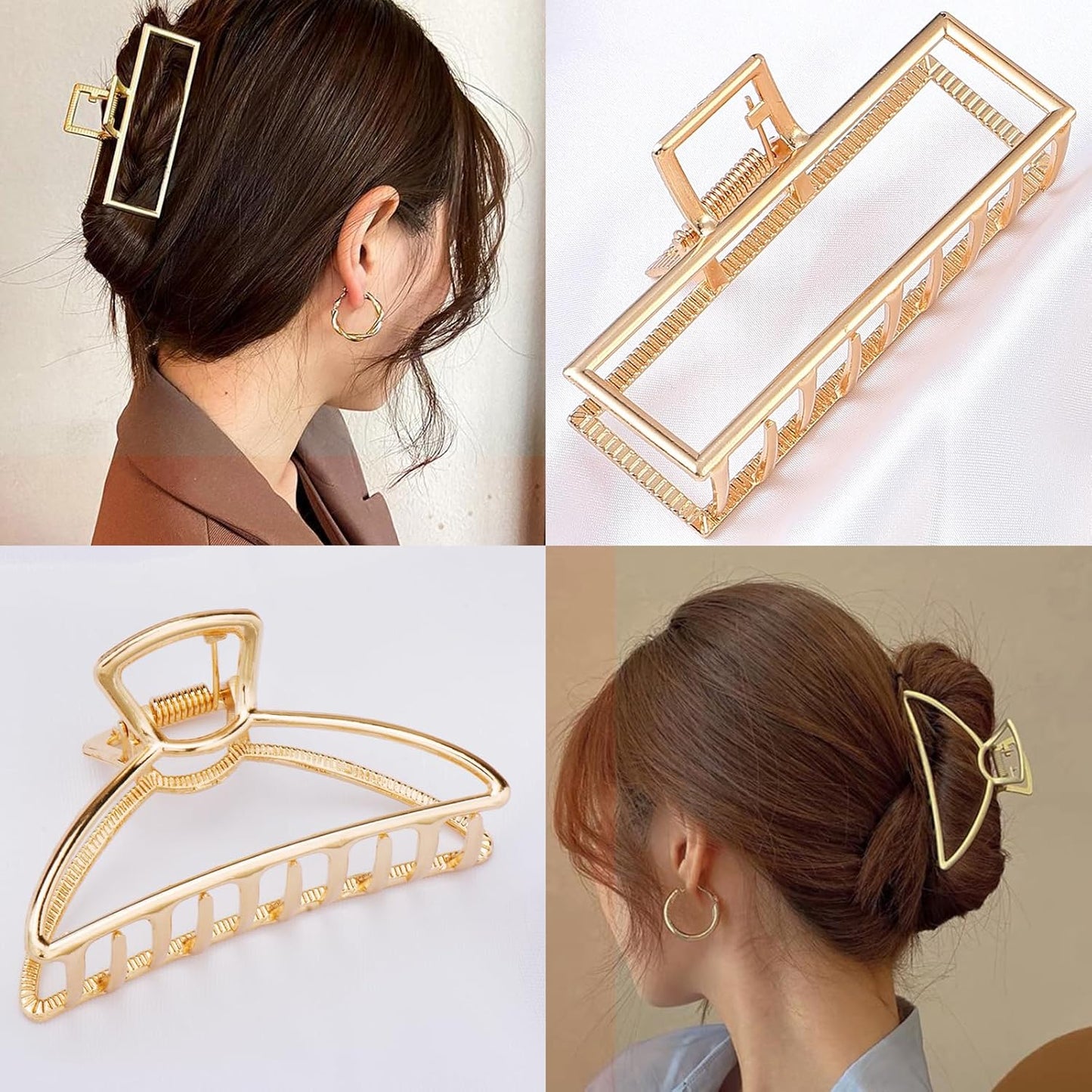 Mehayi 3 PCS Large Gold Metal Hair Claw Clips for Women Girls, Cute Alloy Big Hair Clamps Strong Hold for Thick Thin Hair, Fashion Hair Accessories Headwear Styling Tools for Party Wedding