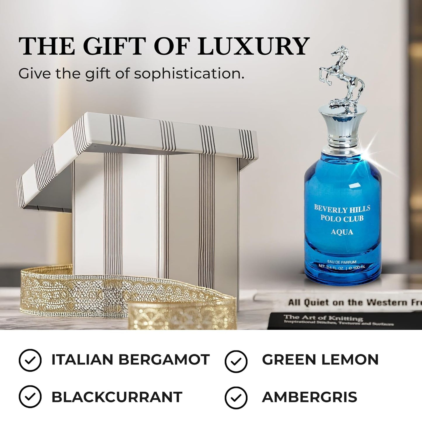 Beverly Hills Polo Club AQUA Eau de Parfum for Men - 3.4 Fl Oz (103.5ml) Long-Lasting Aquatic Fragrance | Sophisticated Scent with Iconic Metal Horse Cap & Premium Cylinder Gift Box