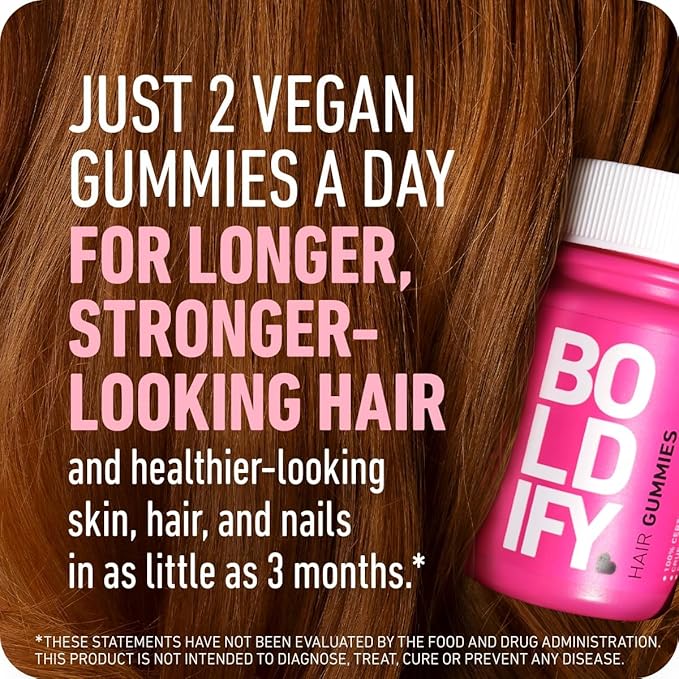 Boldify Hair Growth Gummies - Sugar-Free Biotin Gummies - Fast-Acting Vegan Vitamins for Skin, Nails, and Hair - 5000mcg Biotin/Serving, 30-Day Supply - Natural Strawberry Flavor