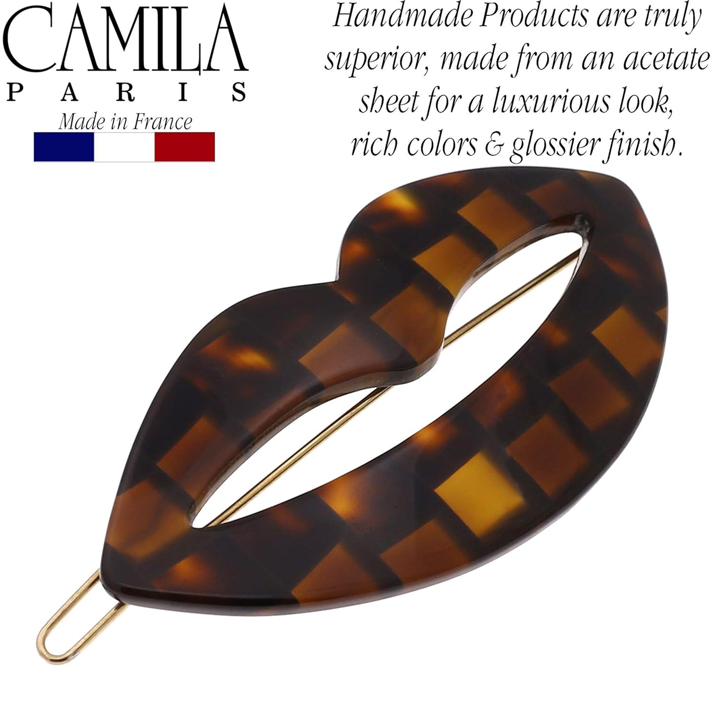 Camila Paris CP2971 French Hair Barrette Clip for Girls, Small Handmade Kiss Brown, Strong Hold Grip Hair Clips for Women, No Slip and Durable Styling Girls Hair Accessories, Made in France
