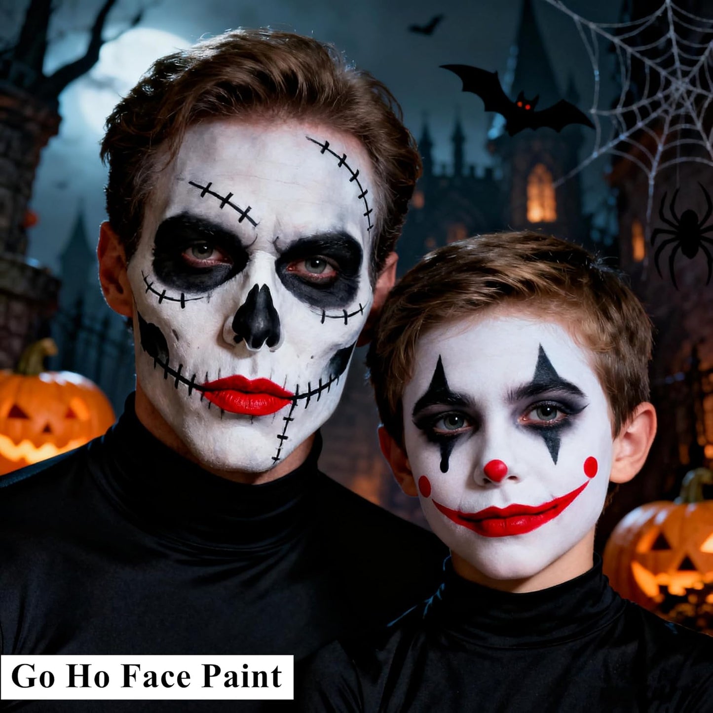 Go Ho Cream-Blendable Black Face Paint Stick (1.06 oz),Full-coverage Face Body Paint for Adult Children Halloween Cosplay Skull Zombie Vampire Skeleton SFX Makeup,Waterproof Eye Black Stick