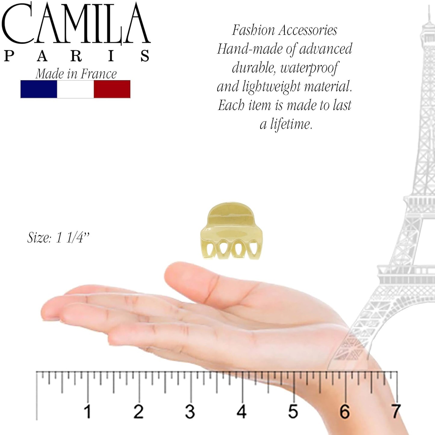 Camila Paris CP3132 French Hair Clip for Women, Set of 2 Small Yellow Girls Hair Claw Clips Fashion Durable Hair Accessories for Women, Luxury Ladies Strong Hold No Slip Grip Clamp, Made in France