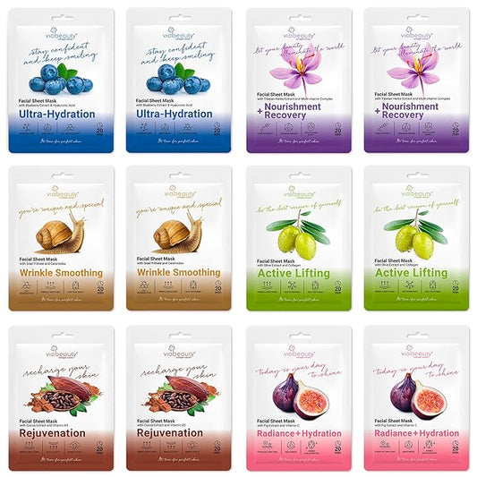 12 Pack of Sheet Face Masks Skincare - Collagen Face Mask Sheets with Hyaluronic Acid, Vitamin C, Snail Mucin - Facial Sheet Mask for Hydrating, Rejuvenating, Moisturizing