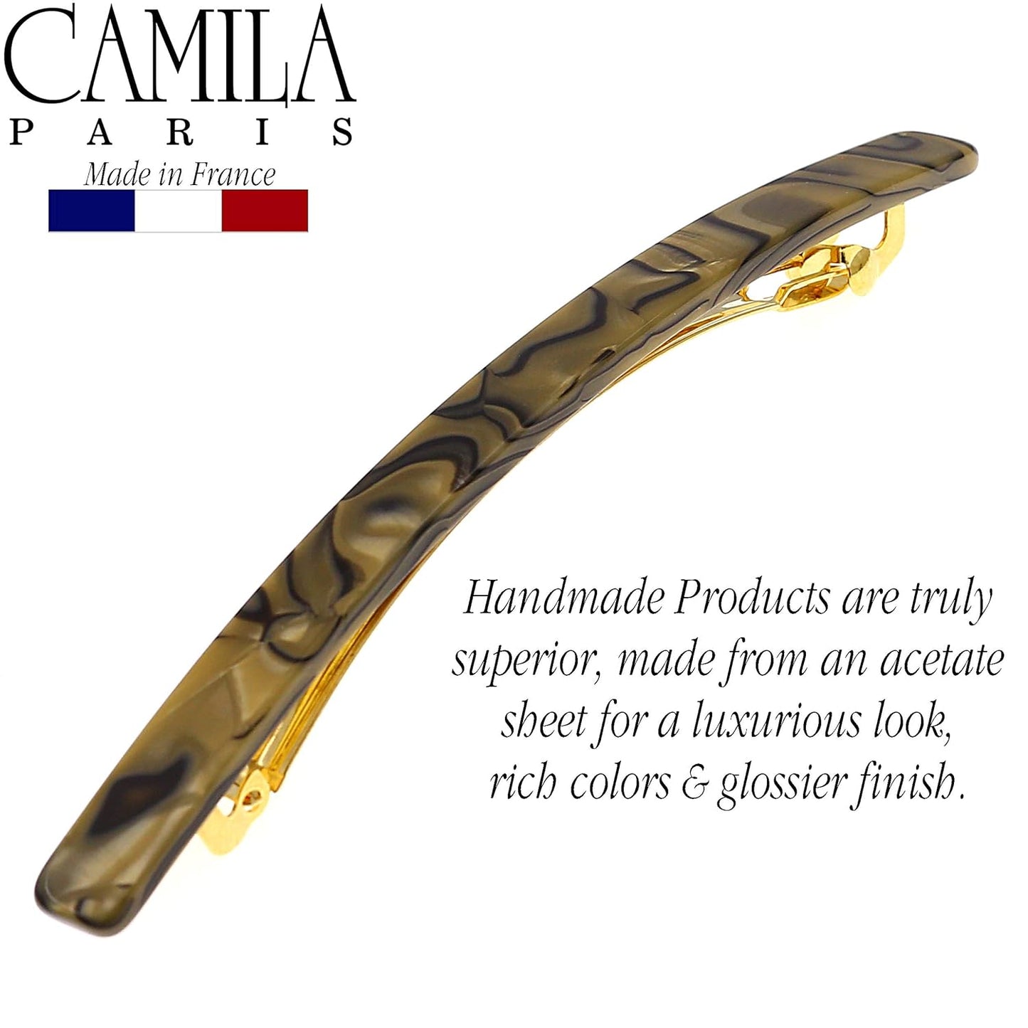 Camila Paris CP2979 French Hair Barrette Large Handmade Copper, Long Skinny Strong Hold Grip Hair Clips for Women, Thin Automatic No Slip and Durable Styling Girls Hair Accessories, Made in France