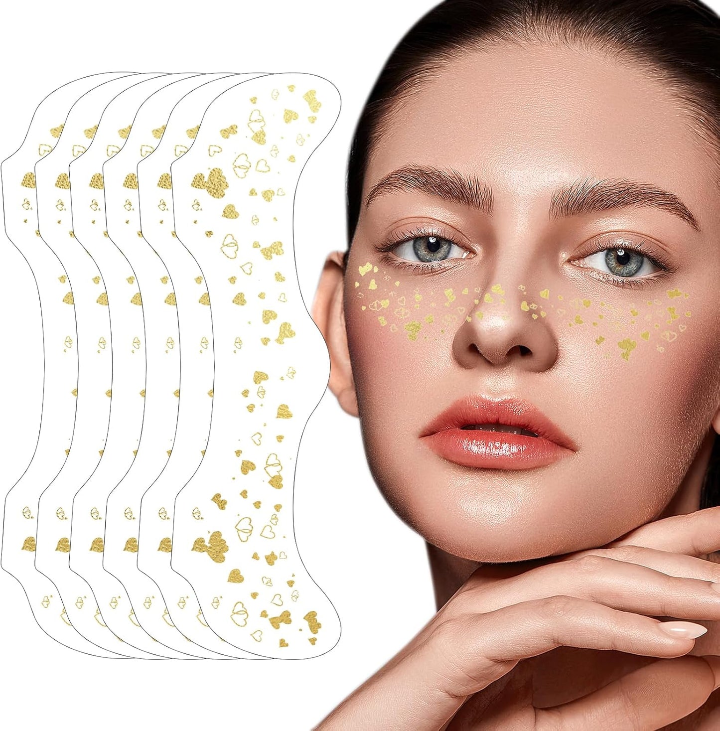 Glitter Freckles - 6PCS Glitter Freckles Face Tattoo, Gold Fake Freckles, Cute Face Jewels for Women, Waterproof Face Glitter for Kids, Easy to Use Face Glitter, Glow Up Makeup Patches