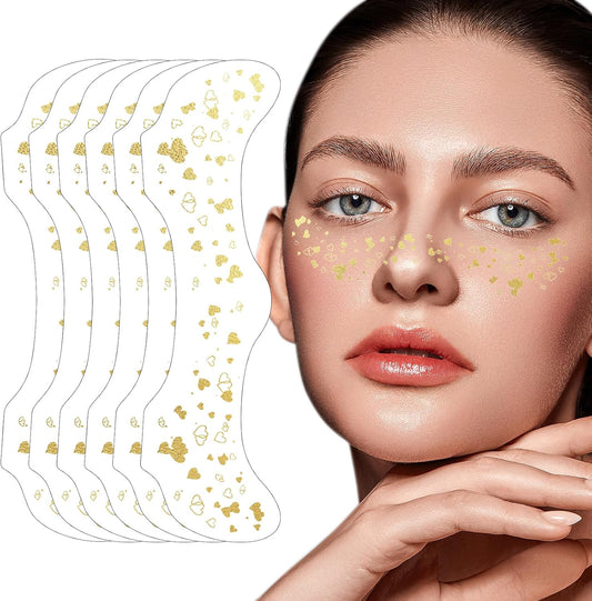 Glitter Freckles - 6PCS Glitter Freckles Face Tattoo, Gold Fake Freckles, Cute Face Jewels for Women, Waterproof Face Glitter for Kids, Easy to Use Face Glitter, Glow Up Makeup Patches