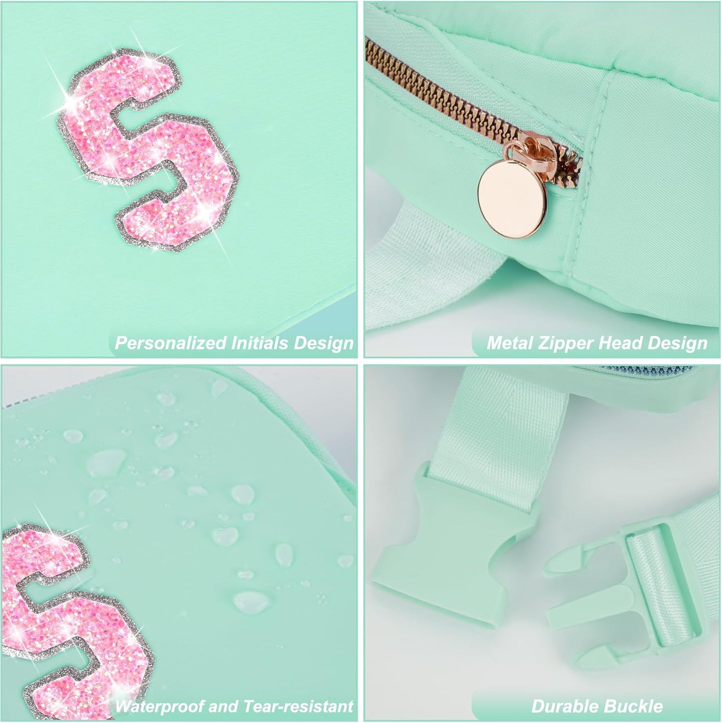 Fanny Pack Belt Bag Crossbody Bags with Initials Letter Patch Trendy Stuff for Teens Cute Stuff Birthday Gifts for Teenager Girls | Light Green,Initial S