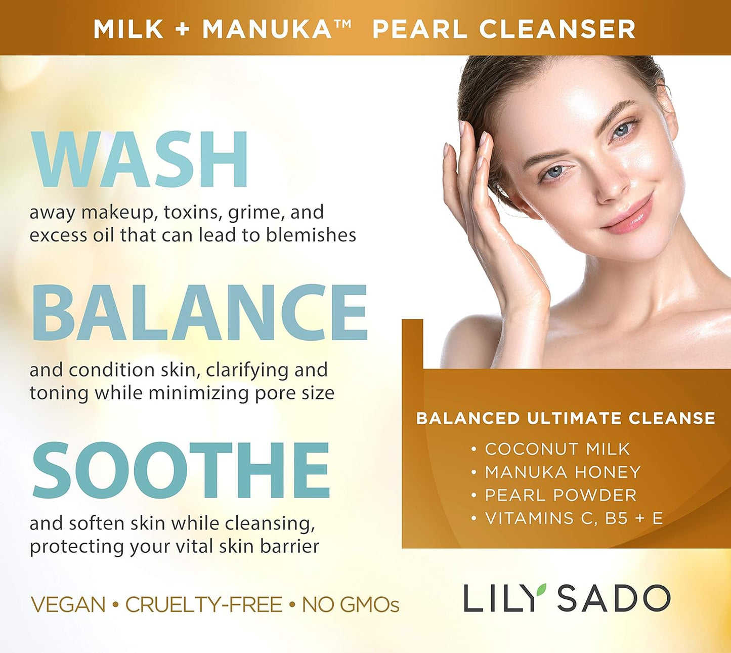 LILY SADO MILK+MANUKA™ Coconut Milk & Manuka Honey Gentle Gel Face Cleanser - Natural Cruelty-Free Facial Wash Cleanses, Balances, Soothes & Hydrates - Reduces Pores & Blackheads - 5oz
