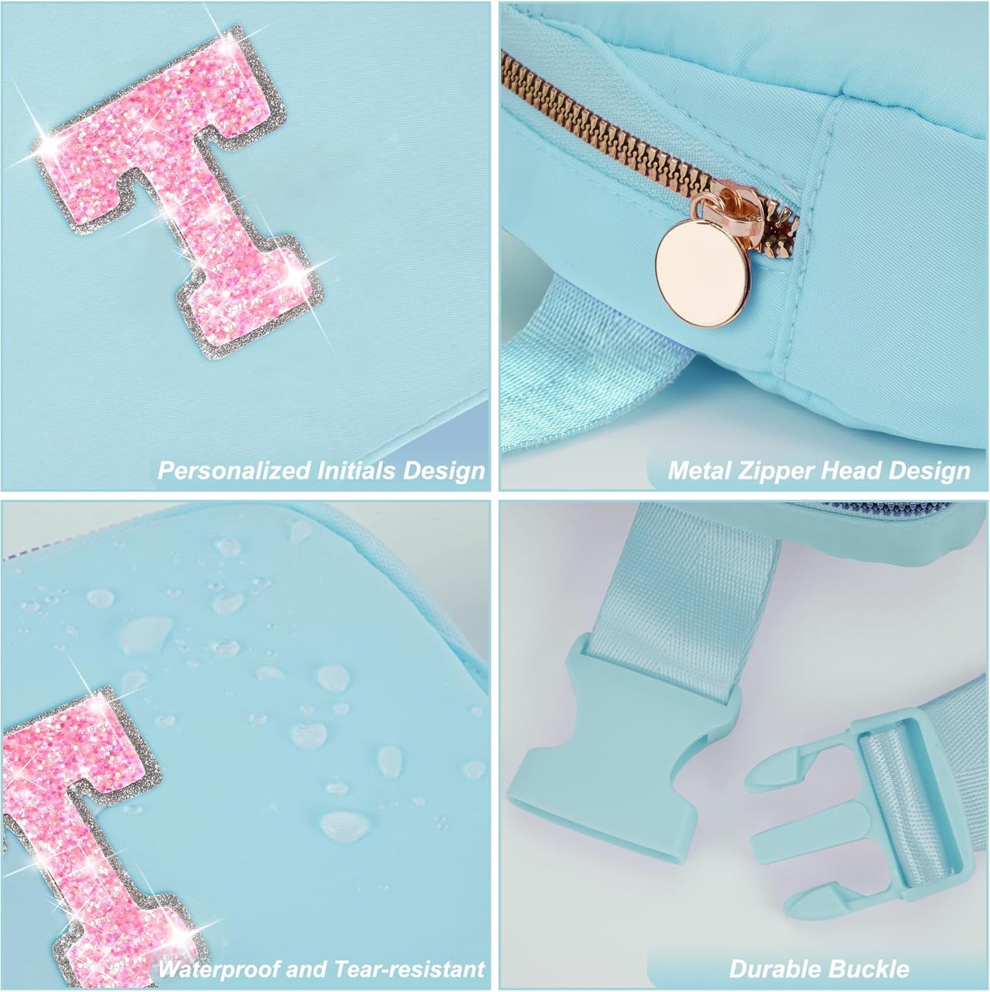 Fanny Pack Belt Bag Crossbody Bags with Initials Letter Patch Trendy Stuff for Teens Cute Stuff Birthday Gifts for Teenager Girls | T,Blue Bag