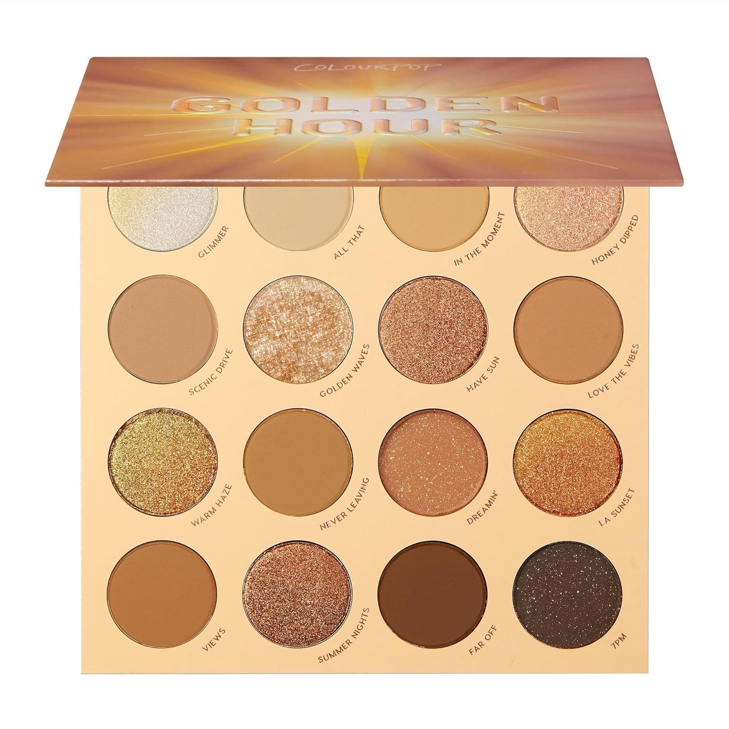 ColourPop Golden Hour Eyeshadow Palette - Sunset Tone Eye Makeup Palette with Duo-Chrome, Metallic, Matte Sparkle & Glitter Finishes - High-Pigment Eye Makeup with a Long-Wearing Formula (0.67 oz)