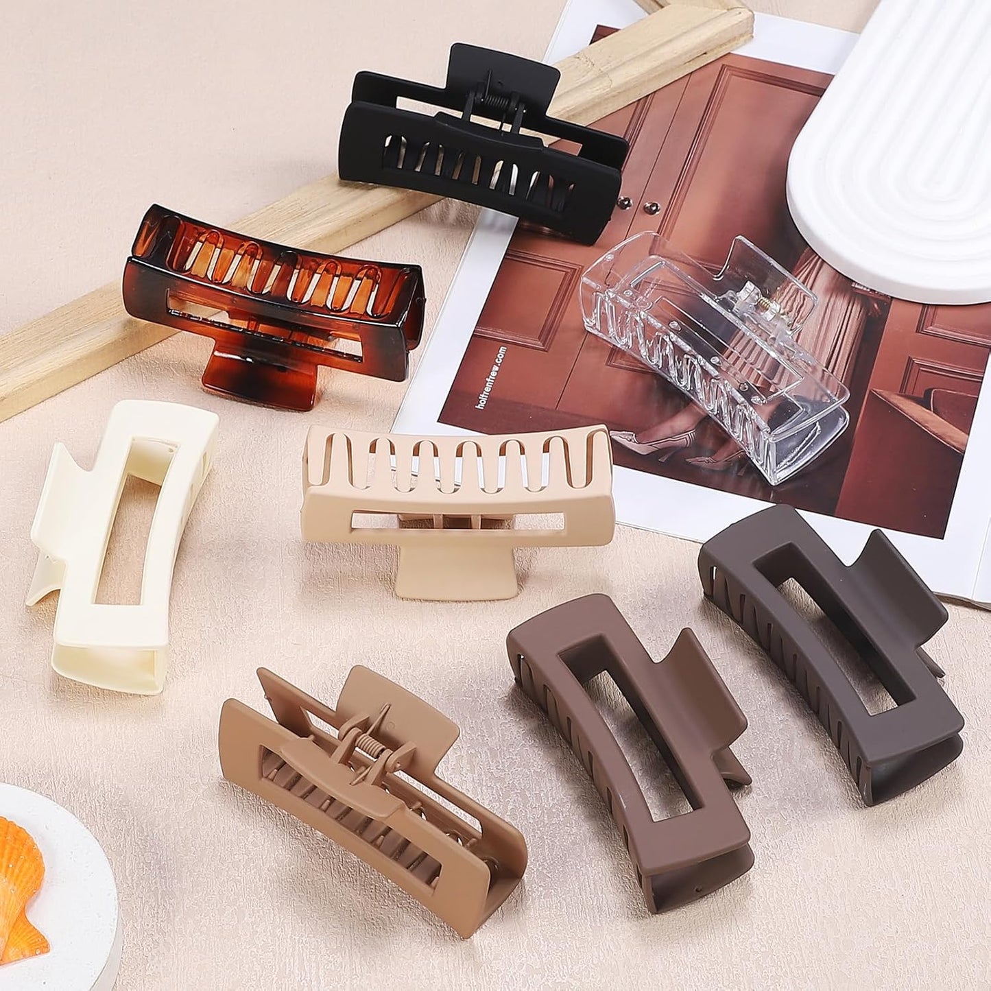 4.1 Inch Large Hair Clips 8 Pcs Square Claw Clips for Thick Hair Big Hair Claw Clips Acrylic Banana Jaw Clips Hair Accessories for Women and Girls -Transparent