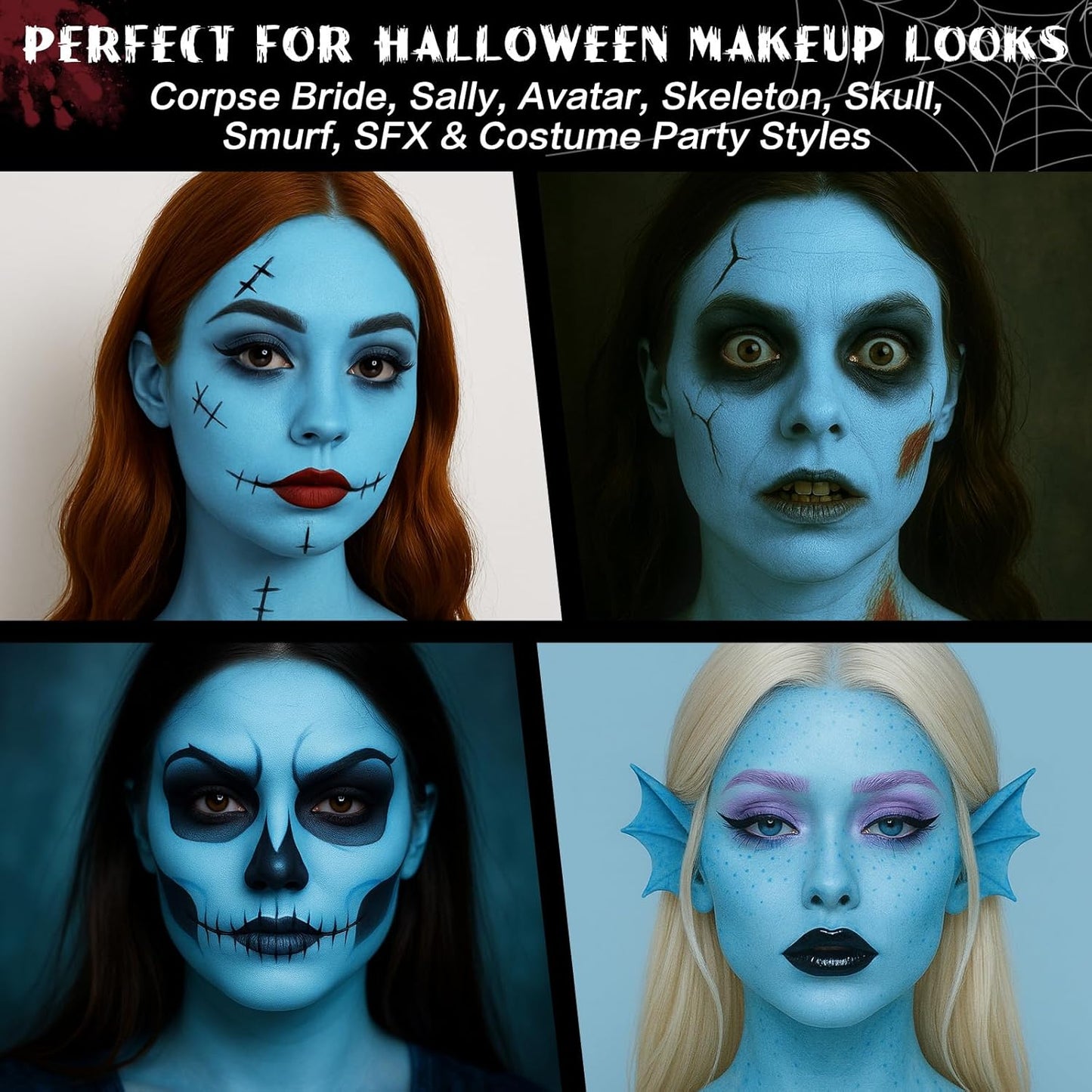 BOBISUKA Light Blue Face & Body Paint Stick Water-Based Washable Face Paint Makeup Stick for Halloween Sally, Corpse Bride, Avatar, Skeleton, Smurf, Cosplay, SFX, Sports Eye Black & Costume Party