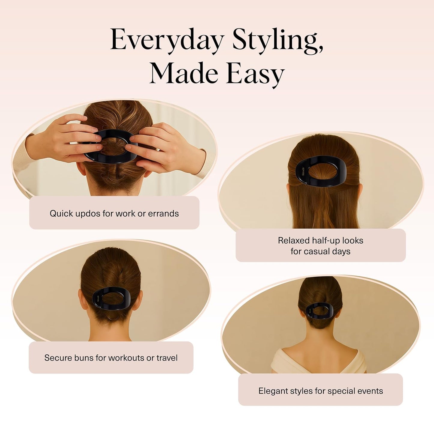 Kitsch Large Flat Claw Clips for Women - Stylish Flat Hair Clips, Strong Hold for Thick & Fine Hair | Non-Slip for Secure, Comfortable All-Day Wear | Ideal Gifts for Women - Black