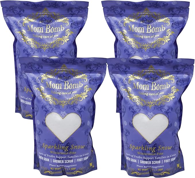 Mom Bomb Sparkling Snow Bath Soaks: Indulge in 3 lbs of Serenity for Baths, Showers, and Foot Treatments
