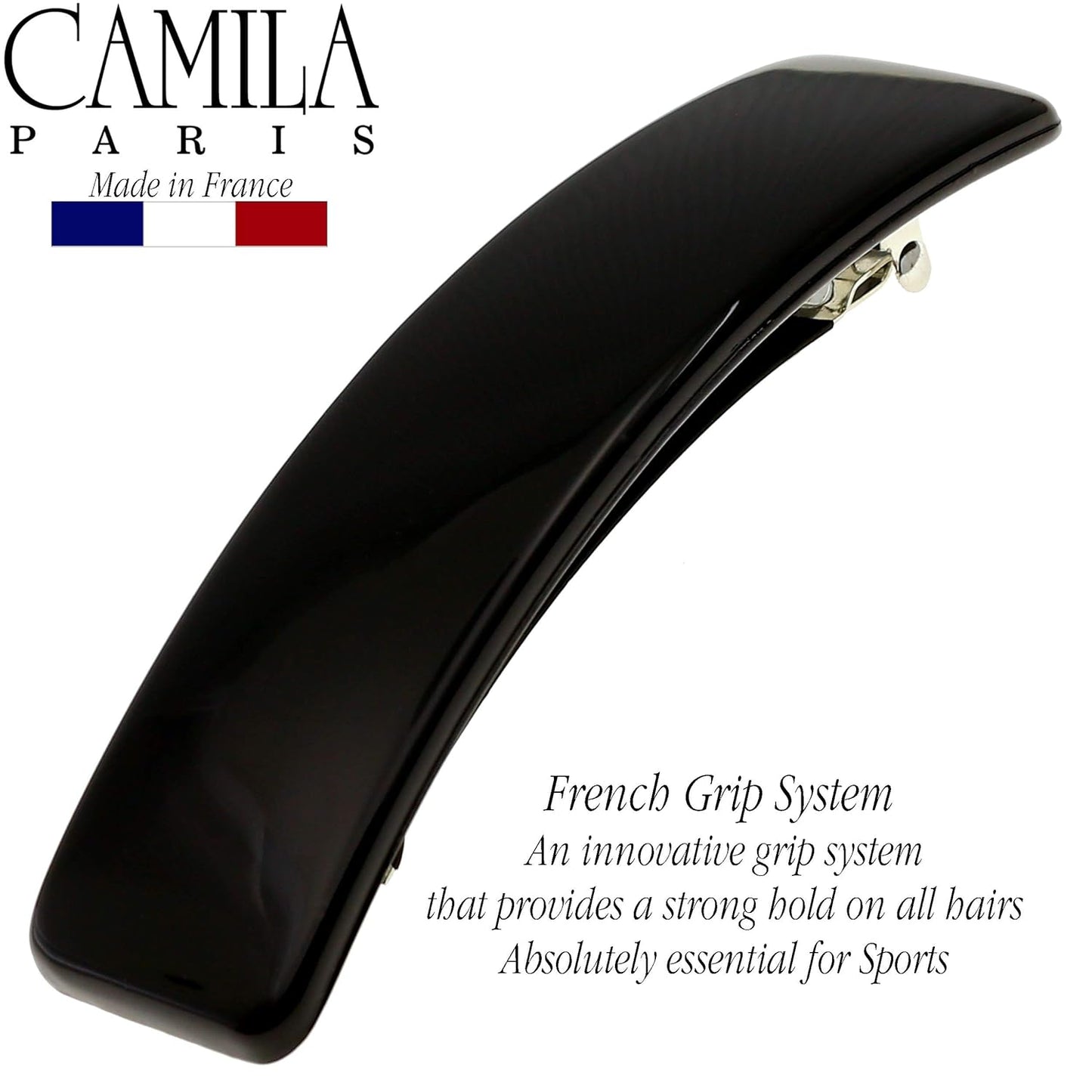 Camila Paris CP1476 French Hair Barrette Clip for Girls, Rubberized Automatic Clasp Strong Hold Grip Hair Clips for Women, No Slip and Durable Styling Girls Hair Accessories, Made in France