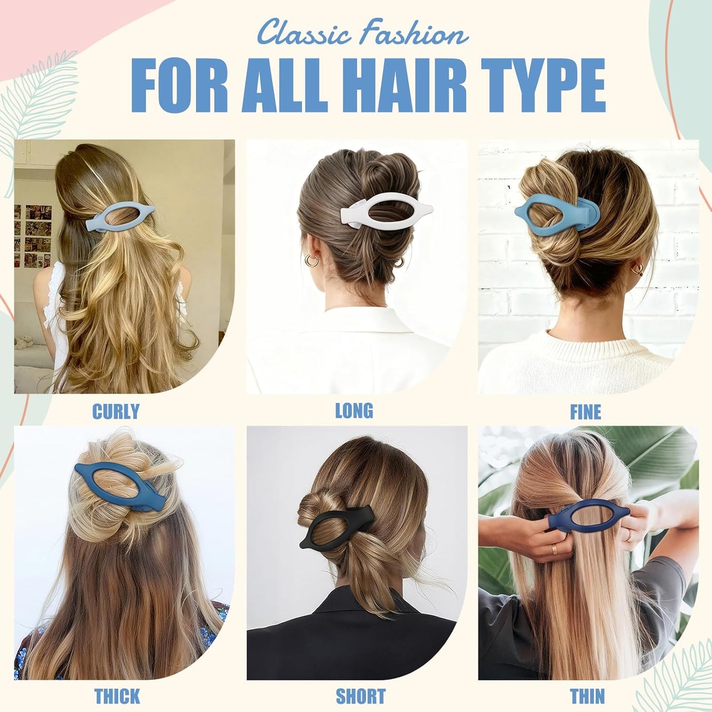 Flat Hair Clips for Women - 6 PCS French Flat Claw Clips Medium Hair Clips for Girls Large Hair Claw Clips for Thick or Thin Hair Strong Hold No Slip Hair Accessories for women (Blue)