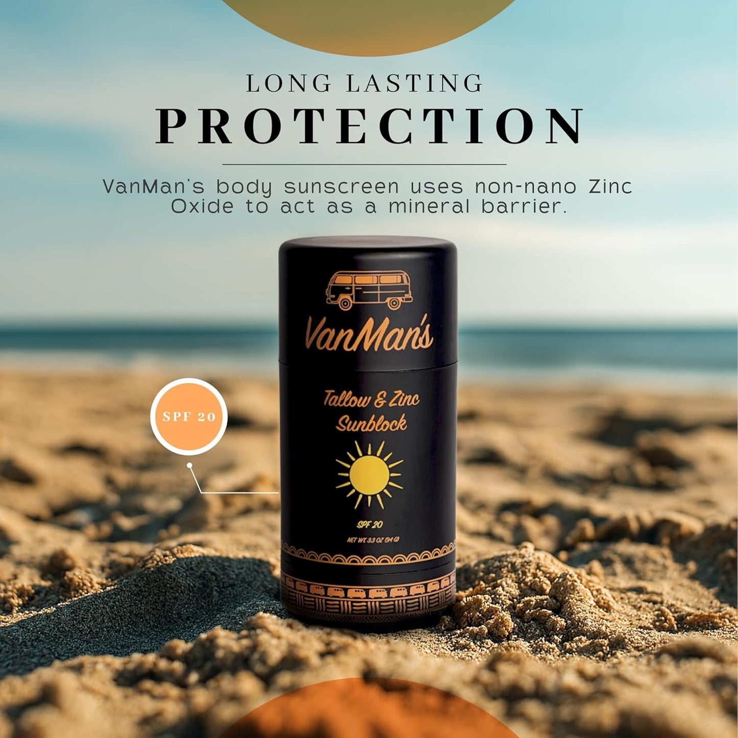 Vanman Tallow and Zinc Sunblock Stick - Mineral Sunscreen with Non-Nano Zinc Oxide - Sunstick Made with Grass Fed Beef Tallow for Face & Body Protection - 3.3 ounce