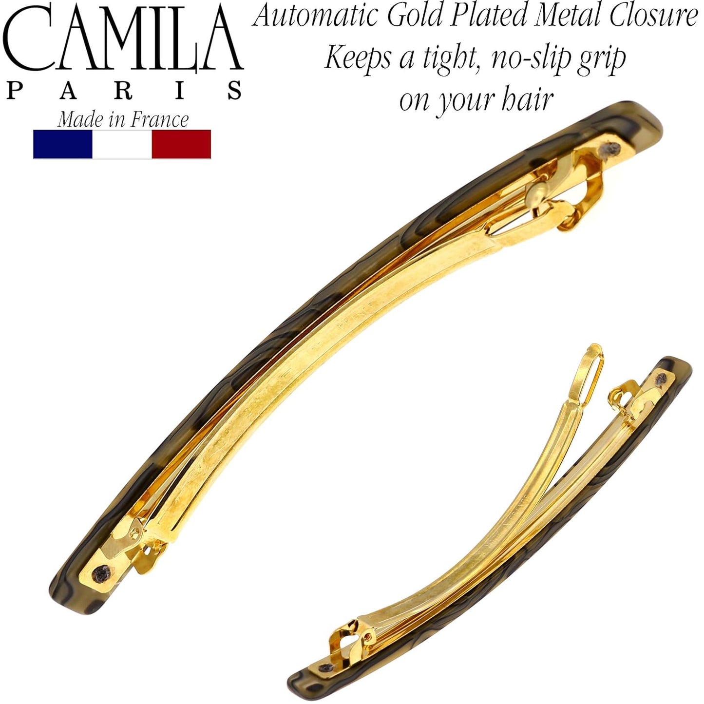 Camila Paris CP2979 French Hair Barrette Large Handmade Copper, Long Skinny Strong Hold Grip Hair Clips for Women, Thin Automatic No Slip and Durable Styling Girls Hair Accessories, Made in France