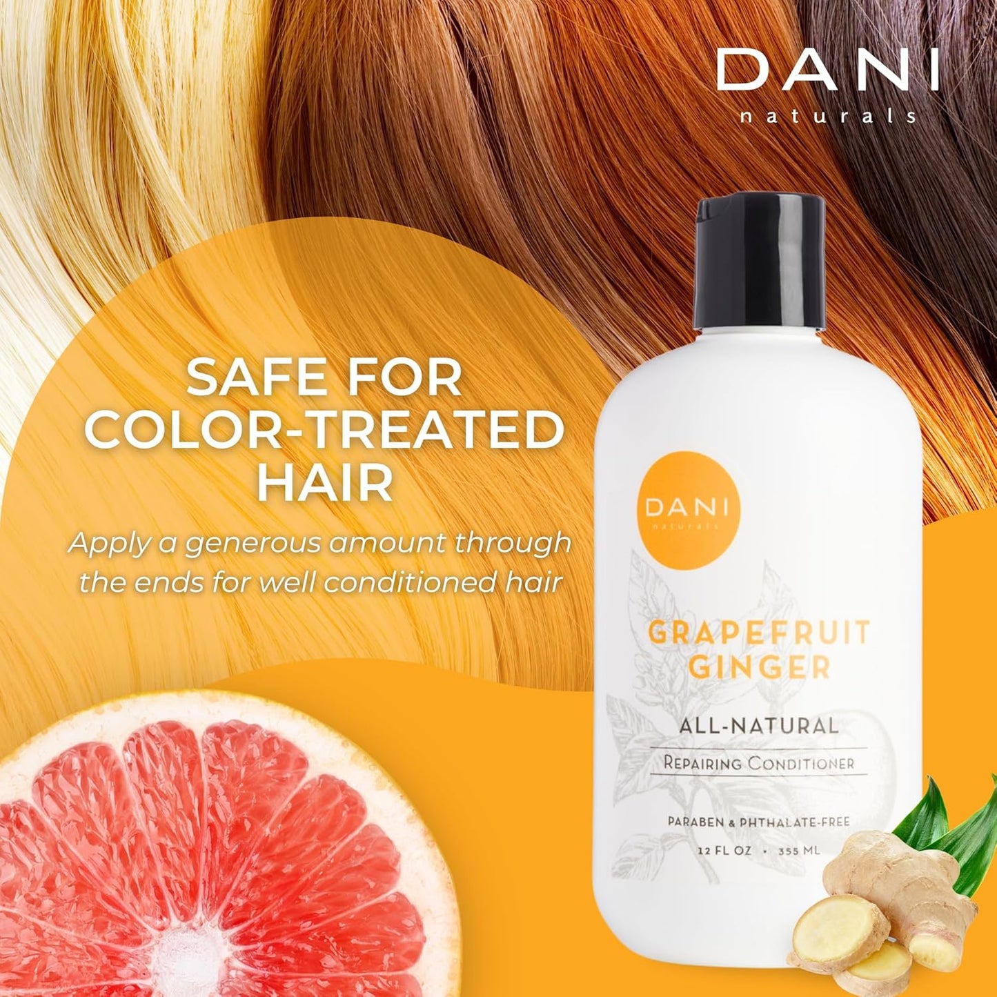 DANI Naturals Conditioner – Grapefruit Ginger, Detoxifying & Clarifying for Oily, Thick & Curly Hair, Lightweight Hydration & Scalp Refresh, Vegan & Color-Safe, 12 oz