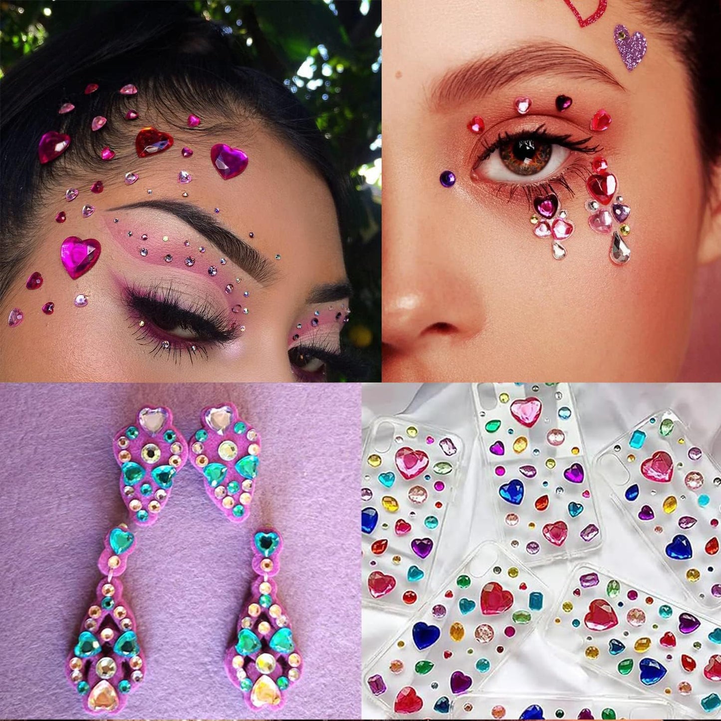 808 Pieces Heart Rhinestones Stickers Self Adhesive Flat-Back Acrylic Heart Gems Jewels Stickers for Makeup Body Eye Nail Hair Rhinestones, Wedding Valentine's Day Decor DIY Craft