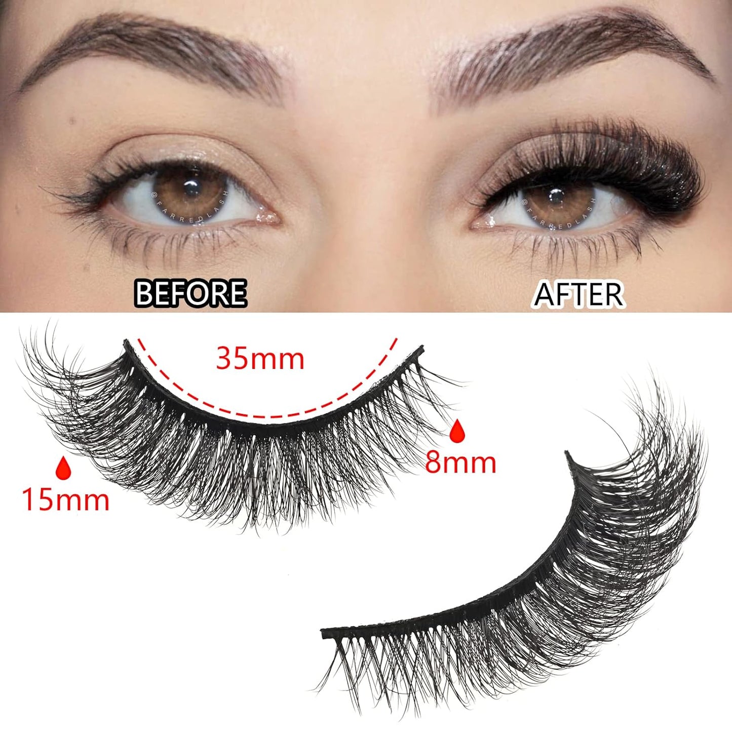 FARRED Cat Eye Lashes Mink Eyelashes Strips Natural Fluffy Strip Eyelash Extension Looking Wispy Full Volume Lash CC Curl Dramatic Short 8mm-15mm Pestañas Postizas for Women