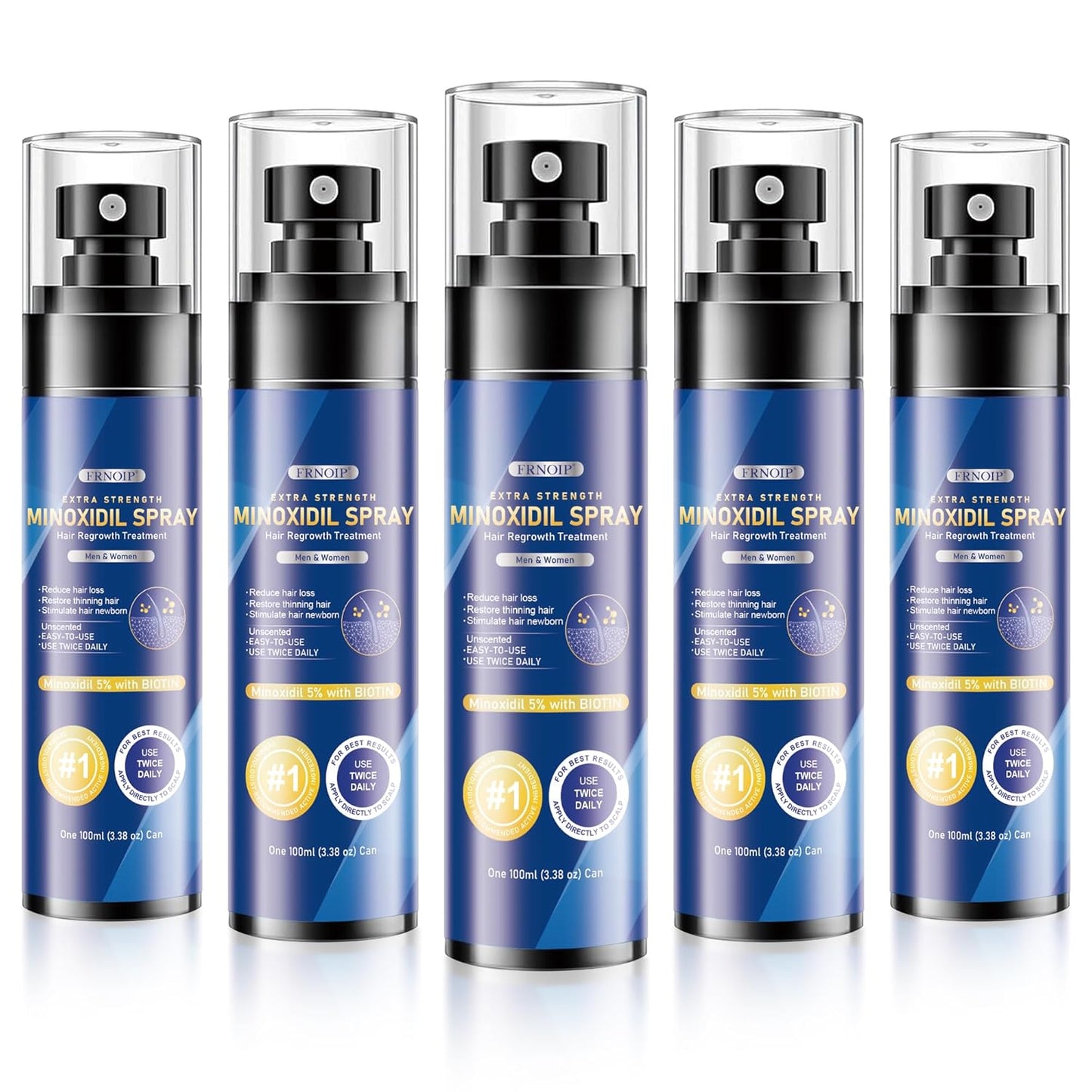 5% Minoxidil Spray for men & Women-5 pack，Infused with Biotin, Hair Regrowth for Men，Hair Loss Treatments for Women，Supports Thicker，Fuller Hair & Beard (17.5oz, 8 - Month Supply)