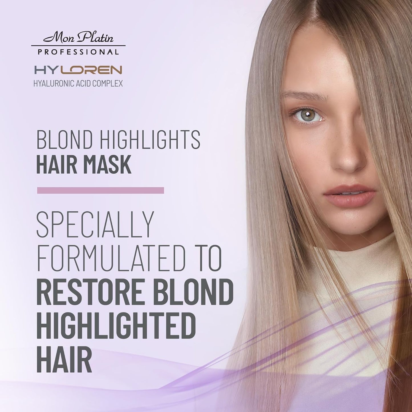 Mon Platin HYLOREN Blonde Highlights Mask with Hyaluronic Acid - 500 ml Premium Blonde Hair Mask to Neutralize Yellow and Orangey Tones - Treatment to Repair, Restore, Soften, and Strengthen Hair