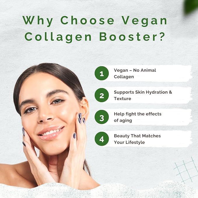 Plant-Based Collagen Booster - Vegan Support with Vitamin C, Amino Acids & Hyaluronic Acid - 700mg per Serving - Third-Party Lab Tested - Non-GMO, Gluten-Free, No Fillers - 60 Vegan Capsules
