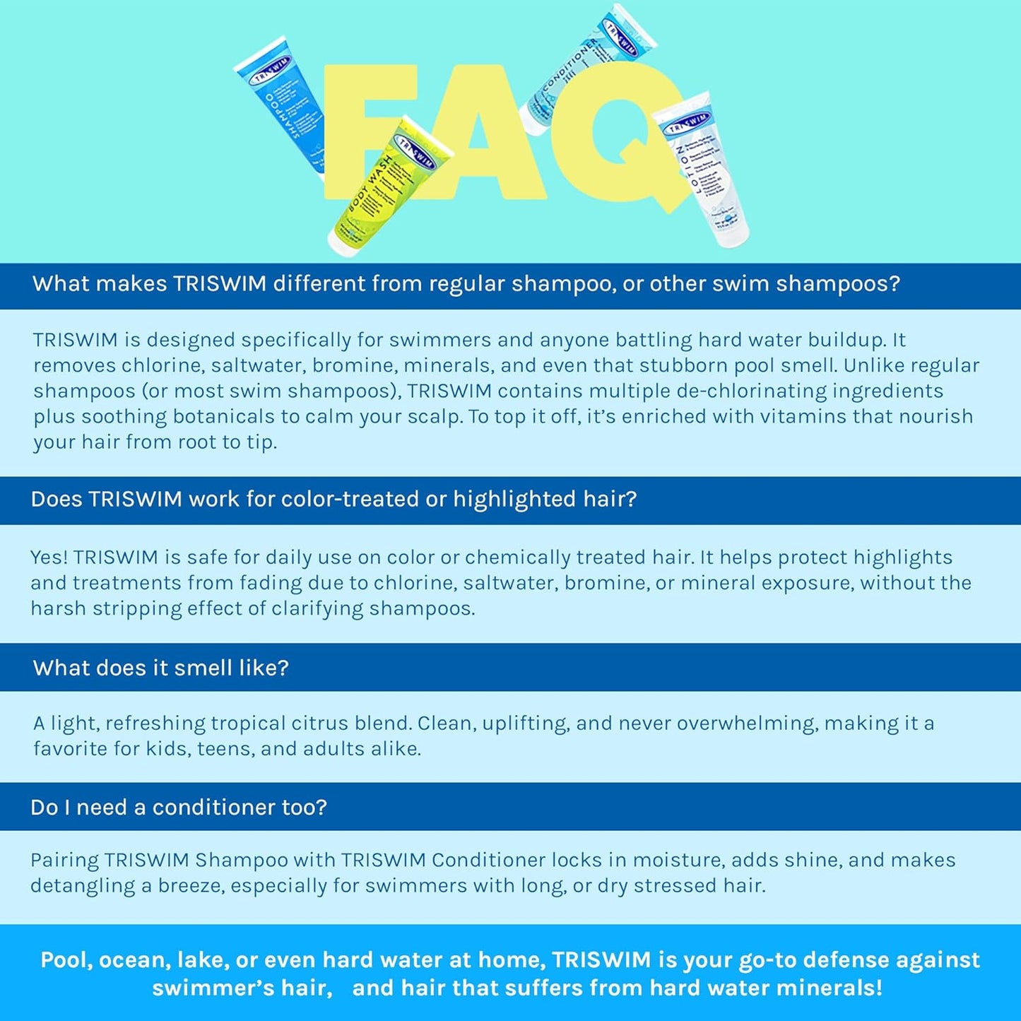 TRISWIM Chlorine Removal Shampoo 8.5oz | Removes Chlorine, Bromine, Hard Water Minerals & Saltwater| Hydrates & Restores Hair | Safe for Color-Treated Hair | Lime + Tropical Mango Scent