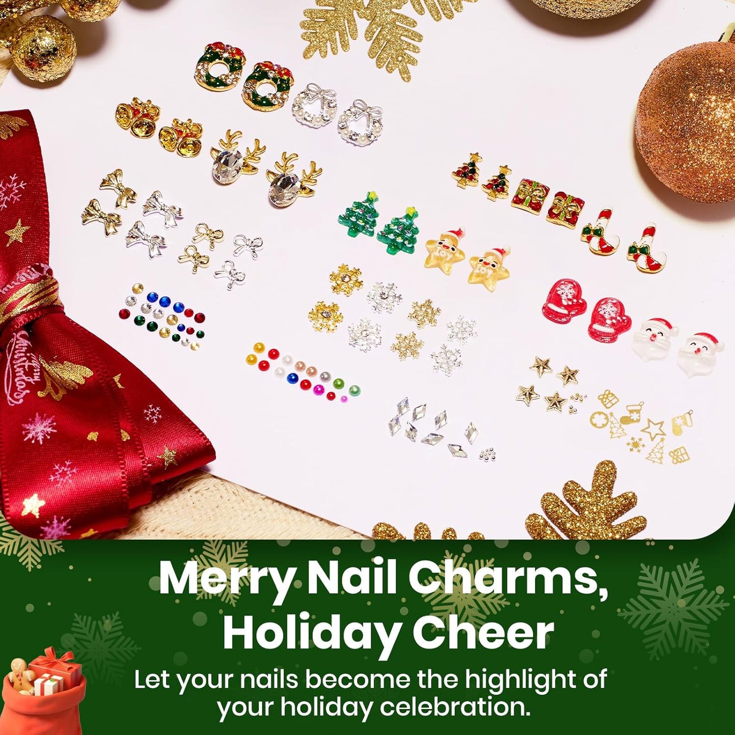 Beetles Christmas Rhinestones Glue Kit - Christmas Limited with 3D Sculpting Gel, Strong Nail Art Gem Glue &Tool for Crystals Pearls Charms Christmas Nail Art DIY Decoration Gift for Women