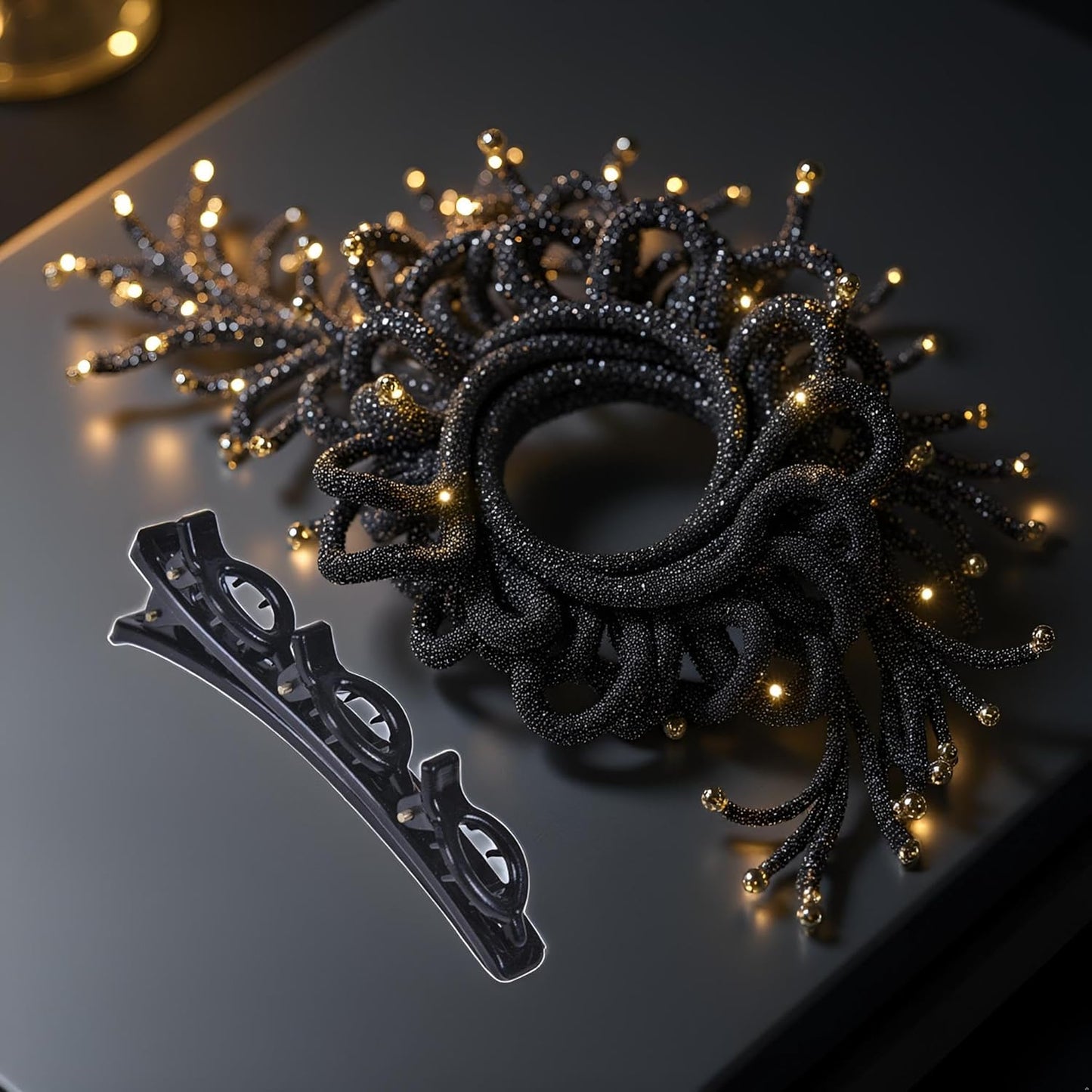 Black Sparkling Crystal Stone Braided Hair Clips,Double Bangs Hair Clips Braided Hairpins, Braided Hair Clip with Rhinestones, Side Bangs Hair Styling for Women, Hair Accessories