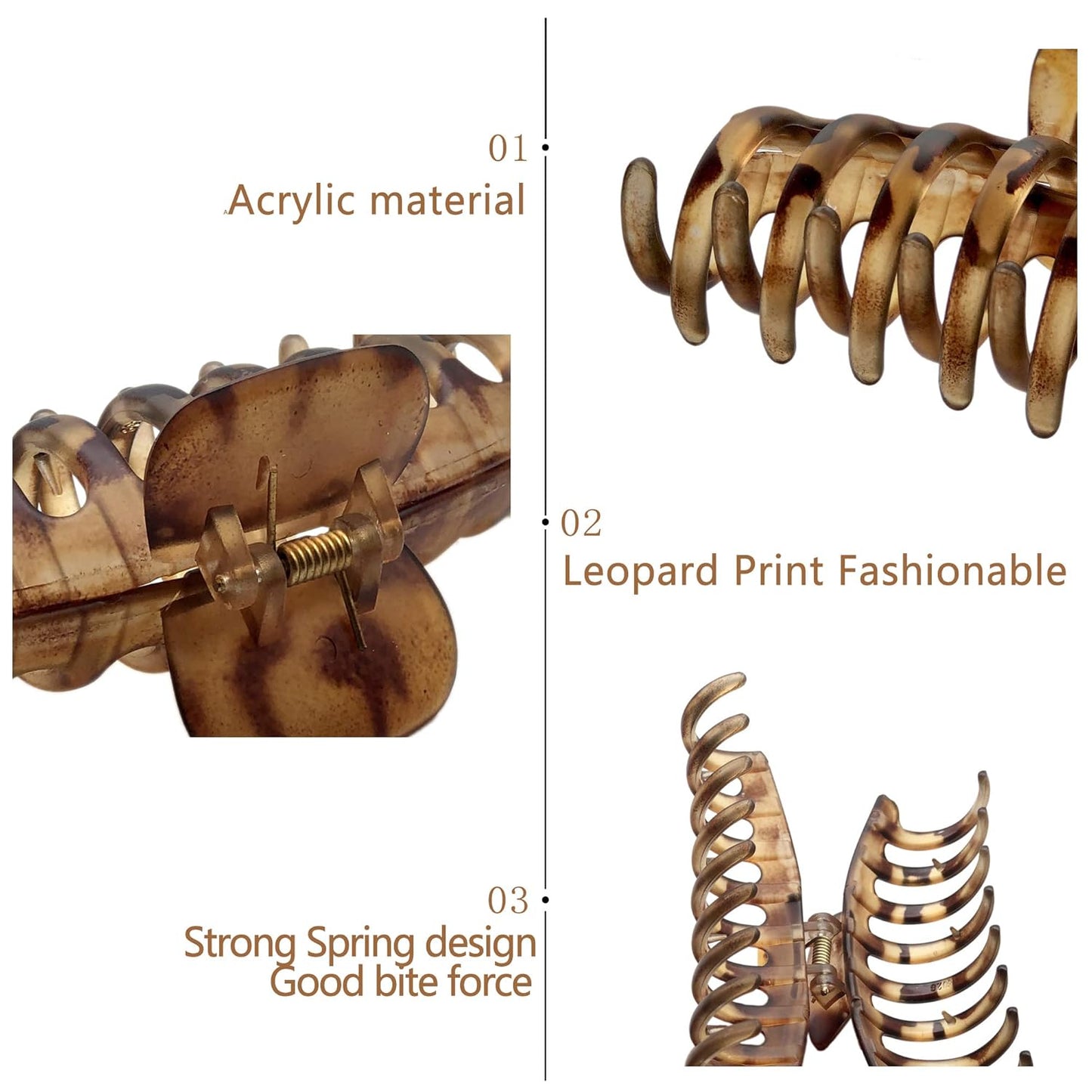 OWIIZI Large Hair Claw Clips for Women 4.3" Matte Leopard Jumbo Hair Clips Non-Slip Ponytail Barrette Strong Hold Claw Clips for Girls Long Thick Hair (4Packs)