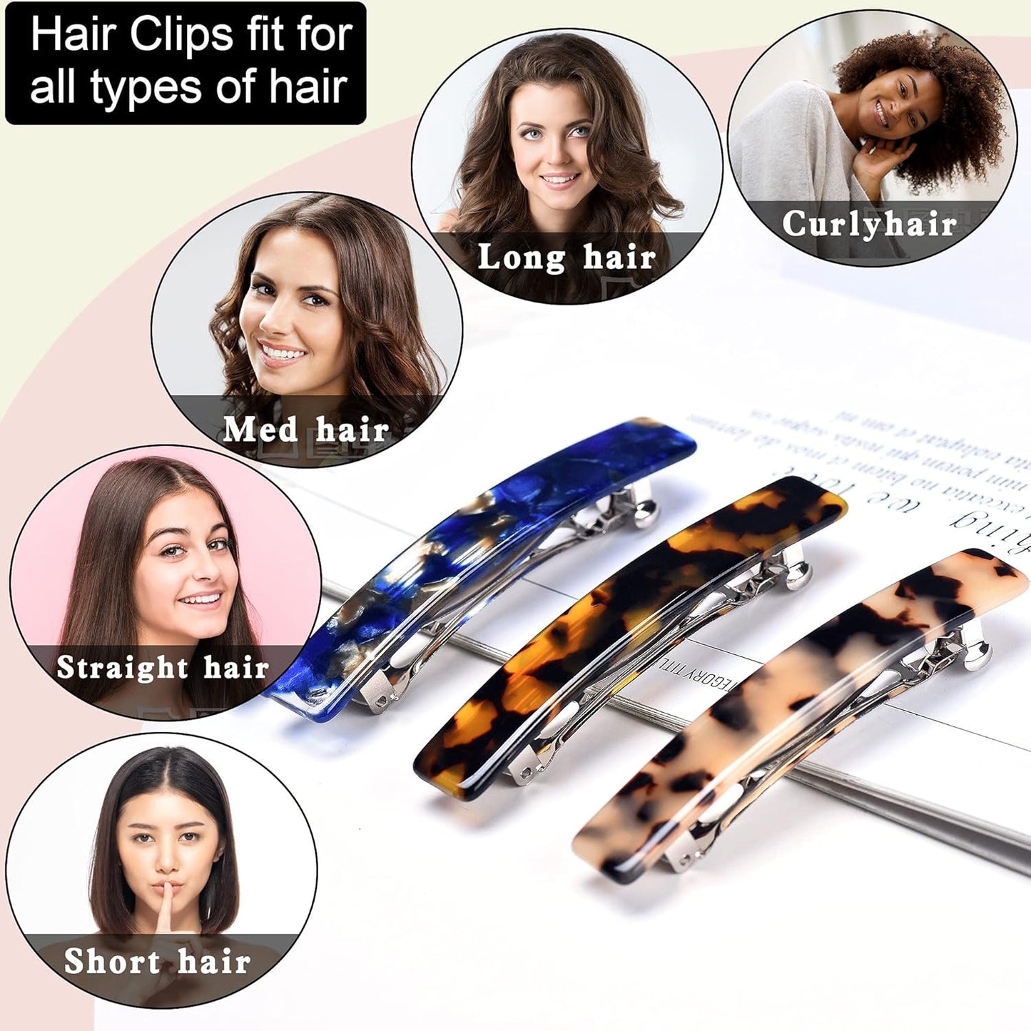 Fsmiling Hair Barrettes for Women French Hair Barrette Clip Small Acetate Hair Clips Barrette No Slip Hair Accessories 3-Pack